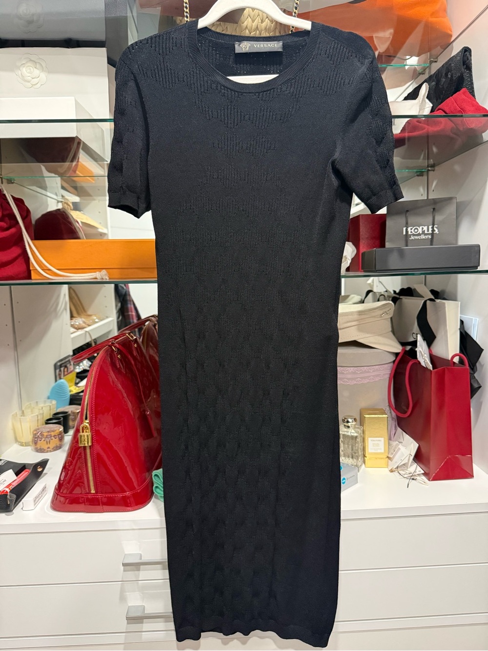 Versace Black Knit Short-Sleeve Midi Dress